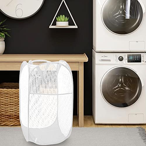 Image of BATTOO Deluxe Strong Mesh Pop up Laundry Hamper Basket with Side Pocket for Laundry Room, Bathroom, Kids Room, College Dorm or Travel White