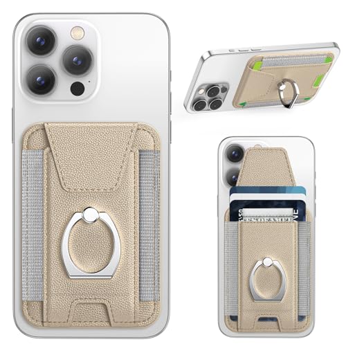 ExtreLife For Magsafe Wallet with Grip, 6-Card Holder, Stronger Magnetic Card Wallet Holder for iPhone 17/16/15/14/13/12 Series, Leather Magnetic Phone Wallet with Privacy Flap, Desert Titanium Gold