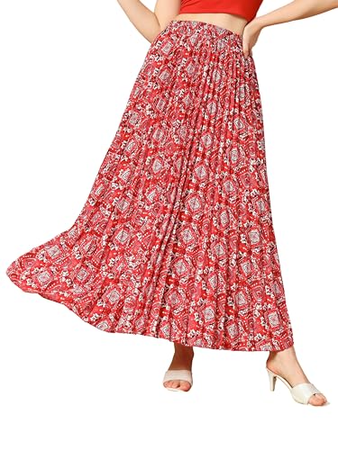 Image of ZWERLON | Floral Print Maxi Skirt with Pleats for Women | Comfortable Elastic Waist | Modern Floral Pleated