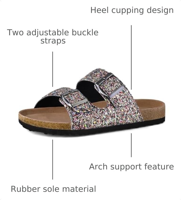 Image of mysoft Womens Flat Sandals Cork Footbed Slides with 2 Straps | Adjustable Buckle Slip On Comfortable Casual Light Weight Summer sandals