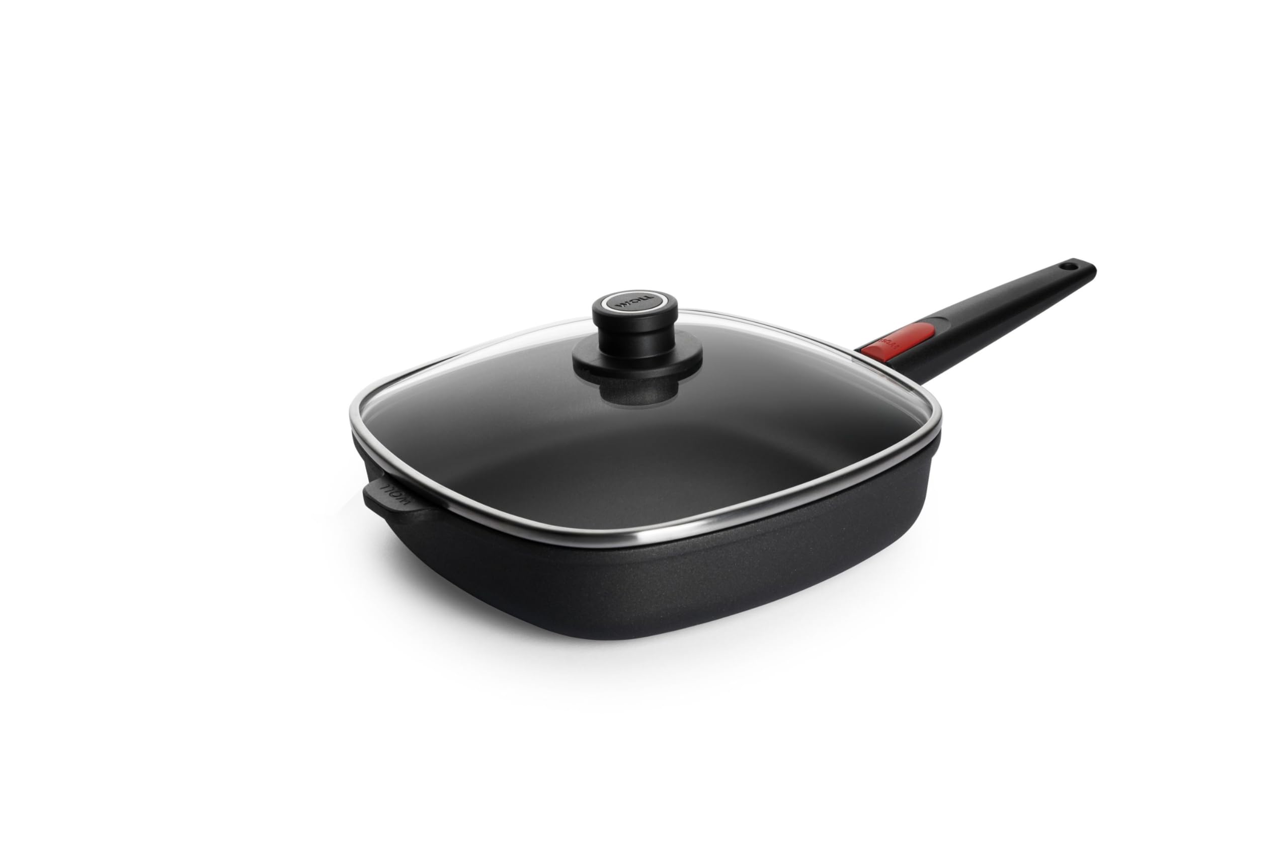 Woll – Nowo Titanium Guss-Pfanne 28×28 cm viereckig mit Deckel – 3,3 l, Aluguss, Antihaft (Titan-Diamant), abnehmbarer Stiel, backofenfest bis 300 °C – für alle Herdarten