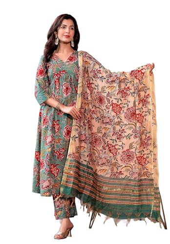 KLOSIA Women Floral Printed Anarkali Kurta and Pant Set with Dupa...