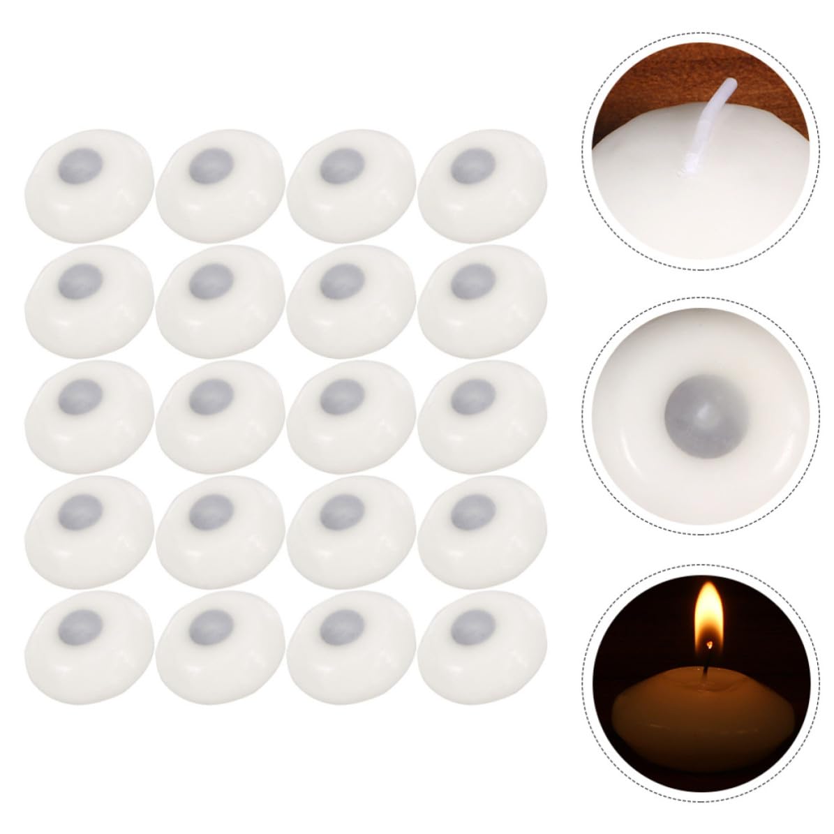 Housoutil 100 Candele Galleggianti Bianche Non Profumate in Paraffina per Feste e Celebrazioni Compleanni, Atmosfera Calda e Accogliente, Forma Sferica e Disco, Confezione da 100 Pezzi