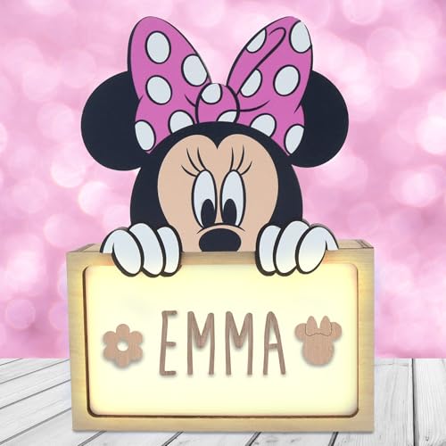 WONDEE Disney Lámpara Minnie Mouse Personalizada Infantil Niña y Bebé - Luz Nocturna Infantil Quitamiedos y Decoración de Minnie, Disney Cosas/Regalos Personalizados Originales para Niña y Bebé