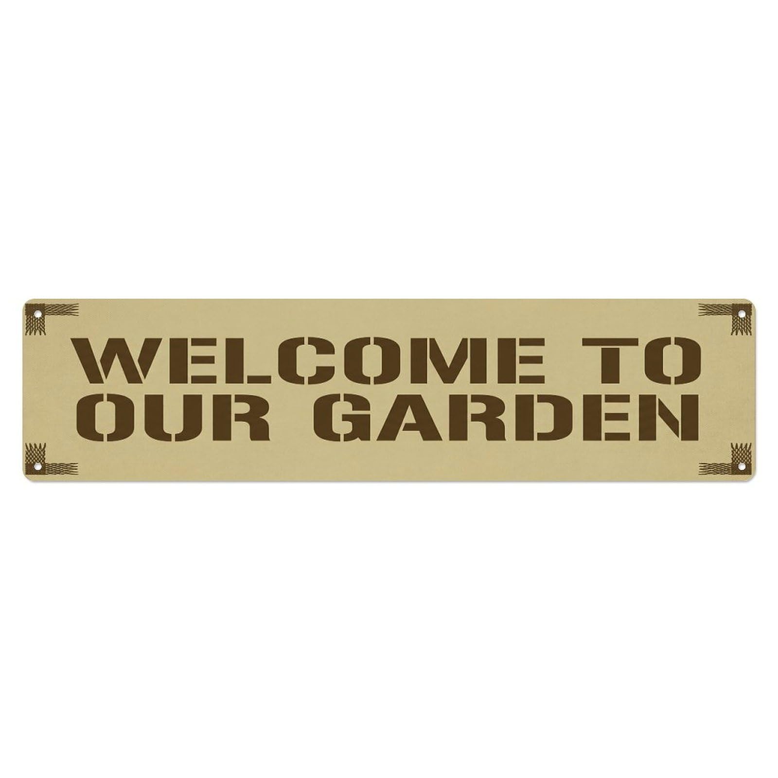 Vintage Welcome to Our Garden Khaki Metal Tin Sign