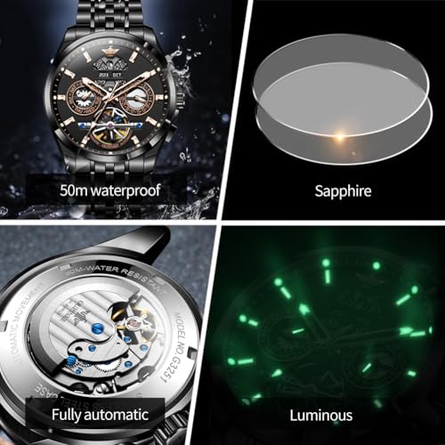Image of OUPINKE Men Watch Automatic 5 Hands Multi Calendar Year /Month /Week /Date Mechanical 5ATM Waterproof Luxury Tungsten Steel Sapphire Crystal Wrist Watch for Men