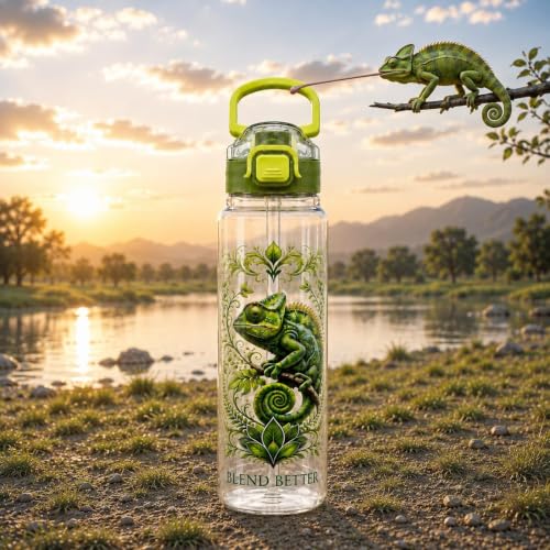 Image of Blend Better Chameleon Printed Water Bottle 1 Litre with Straw & Gulp Drinking