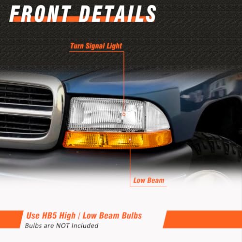 AXLAHA Chrome Headlights for Dakota Durango