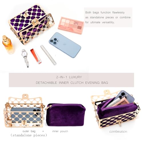 Image of CARIEDO Women Evening Bag Elegant Clutch Purse Exquisite Velvet Metal Hollow out Handbags Prom Wedding Party