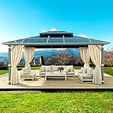 Aoxun 10'x13' Hardtop Gazebo, Outdoor Polycarbonate Double Roof Gazebo with Aluminum Frame Permanent