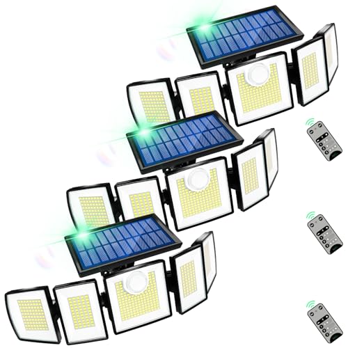 Image of Solar Lights Outdoor Waterproof Motion Sensor - 416 LEDs 3000 Lumens Super Bright 3 Brightness 3 Modes 2400mAh 360 Illumination 32ft Solar Flood Security Light for Outside (‎With Remote Control, 3)