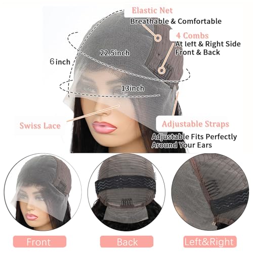annione 30 Inch 13x6 Lace Front Wigs Human Hair 200% Density Real Human Hair Wig Body Wave HD Lace Frontal Wigs Pre Plucked Transparent Lace Natural Black for Women - Image 6