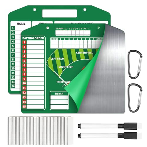Metal Magnetic Baseball Lineup Board Durable Softball Line up Board for Field Batting Position Coaching Equipment Accessories Dugout 40 Dry Erase Magnet Marker Sheets Cards Baseball Clipboard