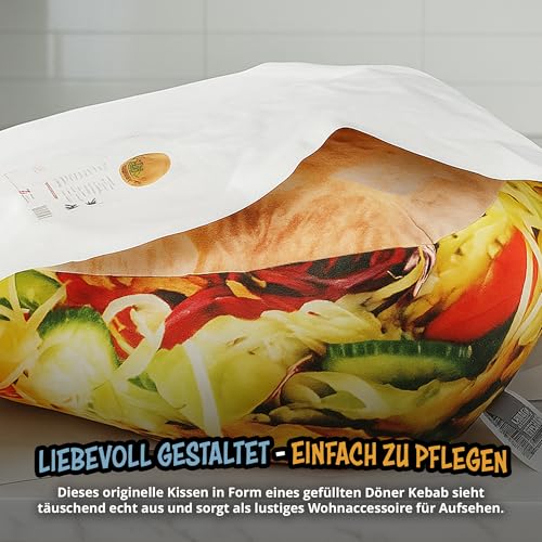 United Labels Döner Kebab Kissen, Kopfkissen 40x30 cm, Sofakissen in Dönertüte, Dekokissen, lustiges Geschenk für Kinder und Erwachsene