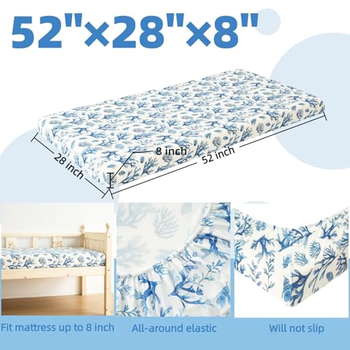 Image of SDIII 2 Pack Ocean Crib Sheets for Boys Girls 52x28 Stretchy Microfiber Jersey Knit Coral Fitted Crib Sheet for Standard Crib and Toddler Mattress