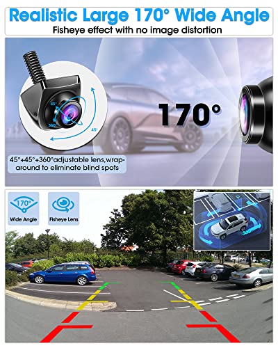AHD 1080P Rückfahrkamera Auto Rückfahrkamera mit 360°+45° Einstellbares Objektiv Kabel Rückfahrkameras 170° Weitwinkel Universal NTSC Rückkamera Unterstützt 12–24V Frontkamera Auto für Vans LKW