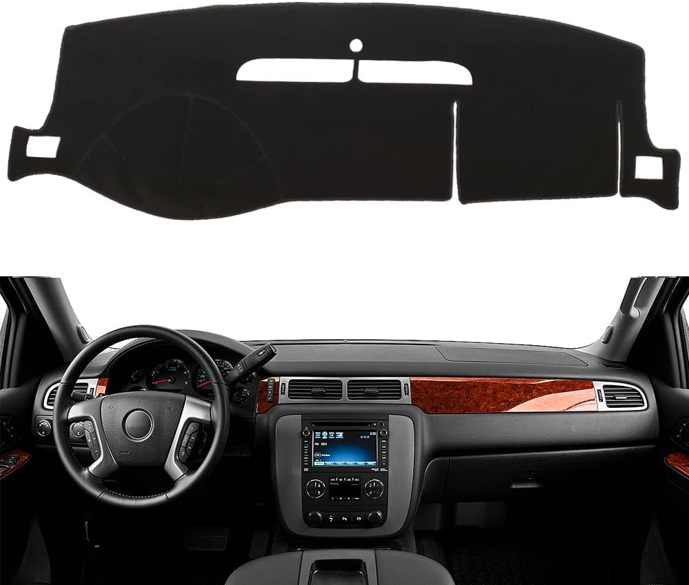 Dash Cover Mat Fit for 2007-2014 Chevy Tahoe Avalanche Suburban GMC Yukon/2007-2013 Silverado LTZ GMC Sierra SLT,Dashboard Cover Carpet Pad w/o Dash Speaker (Black)