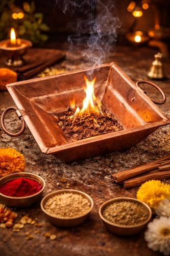 Image of Dharmsaar Hawan Kund for Pooja puja, Pure Copper Small Hawan Patra with Handle on Both Side, Yagna Kund for Vedic Hawan Rituals Heavy Wider Base Iron Kund, Home Yagna Hawan and Poojan