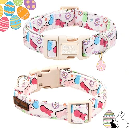Image of Dog Collars, Easter Colorful Rabbit Print Pet Collar Holiday Cute Durable Adjustable Pendant Gift Collar with Quick Release Plastic Buckle for Large Dogs