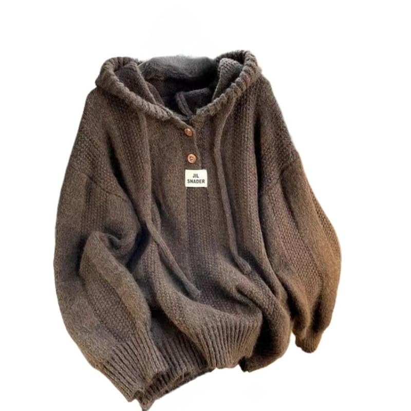 Women’s Oversized Knit Hoodie Sweater Preppy Y2K Chunky Grandpa Pullover Vintage Aesthetic Sweatshirt Harajuku Clothes