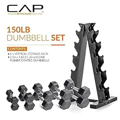 Alternative view of CAP Barbell Rubber Coated Dumbbell Weight Set with Vertical Rack | 100 lb, 150 lb, and 210 lb Options