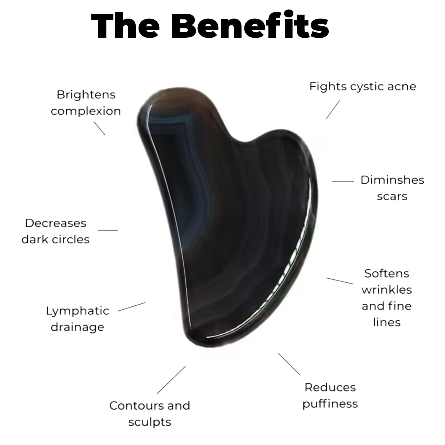 ROSELYNBOUTIQUE Gua Sha - Herramientas faciales y rodillo facial para cuidado natural de la piel sin arrugas, rodillo de jade herramienta Guasha para cara (negro)