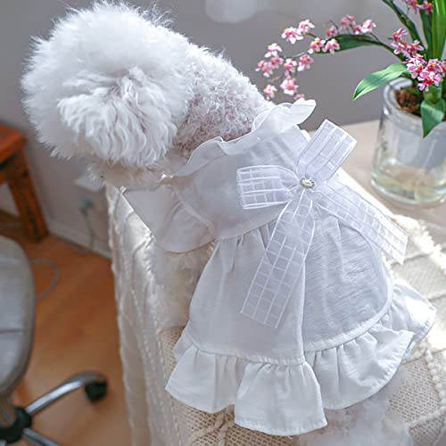 Dog Bowknot Princess Dress Small Dogs Summer New White Dress Clothes Soft Breathable Dog Cotton Outfits Lightweight Cute Puppy Dresses For Yorkie Female Small Pets #TOP3