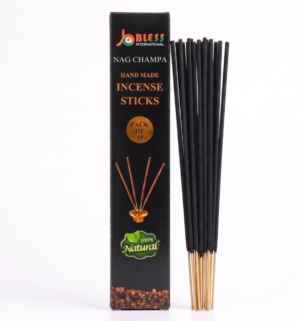 Nag-Champa-100%-Pure-Artisan-Hand-Rolled-Agarbatti Natural-Toxin-Free-Carbon-Free Cleansing-Calm-Uplift-Prayer-Mindfulness Premium-Floral-Aroma (Classic Black) (25 Sticks (1.4 OZ))