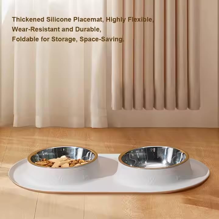 Dual Stainless Steel Pet Bowls with Non-Slip Silicone Mat – Spill-Proof Food and Water Feeder for Dogs & Cats, Easy to Clean, BPA-Free, Durable and Lightweight