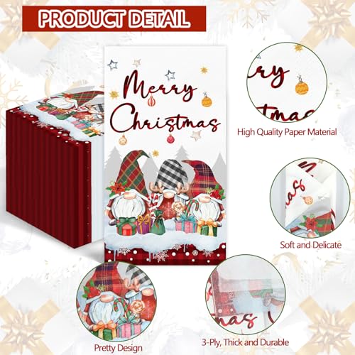 100PCS Christmas Napkins Disposable 3 Ply Winter Christmas Gnome Paper Napkins Decorative Paper Hand Towels for Bathroom Xmas Guest Napkins for Winter Holiday Cocktail Party – Image 4