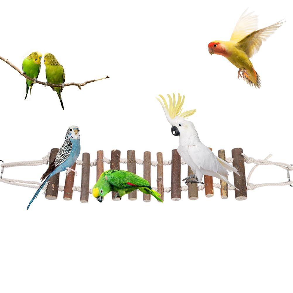 Joyzan Rope Ladder Bird Toy, Wood Stairs Climbing Activity Attachment Natural Wooden Step Swing Hanging Chewing Pet Bridge Cage Birdcage Lovebirds Rodent Parakeet Parrot Cockatiel Gecko Hermit Crab - image 2