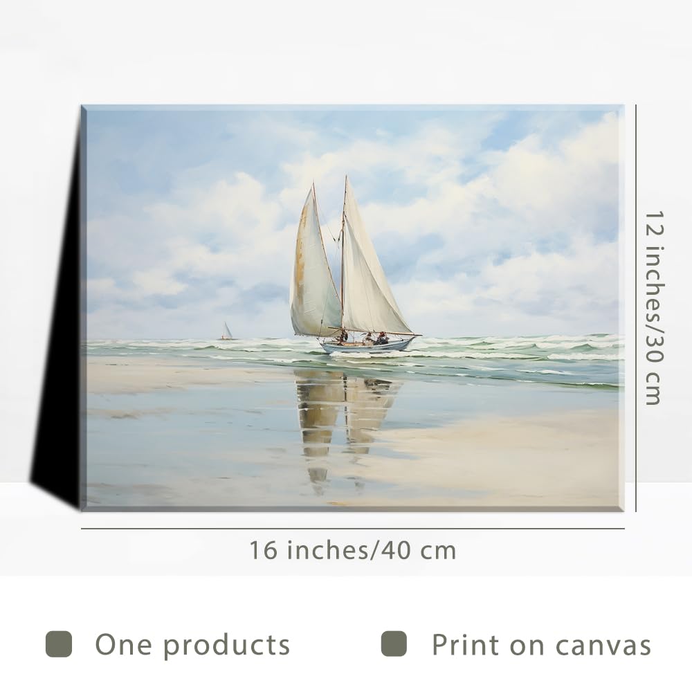 Piy Painting Canvas Print of Seascape, Sailboat at sea Oil Painting Replica, Canvas Wall Art Framed - Image 2