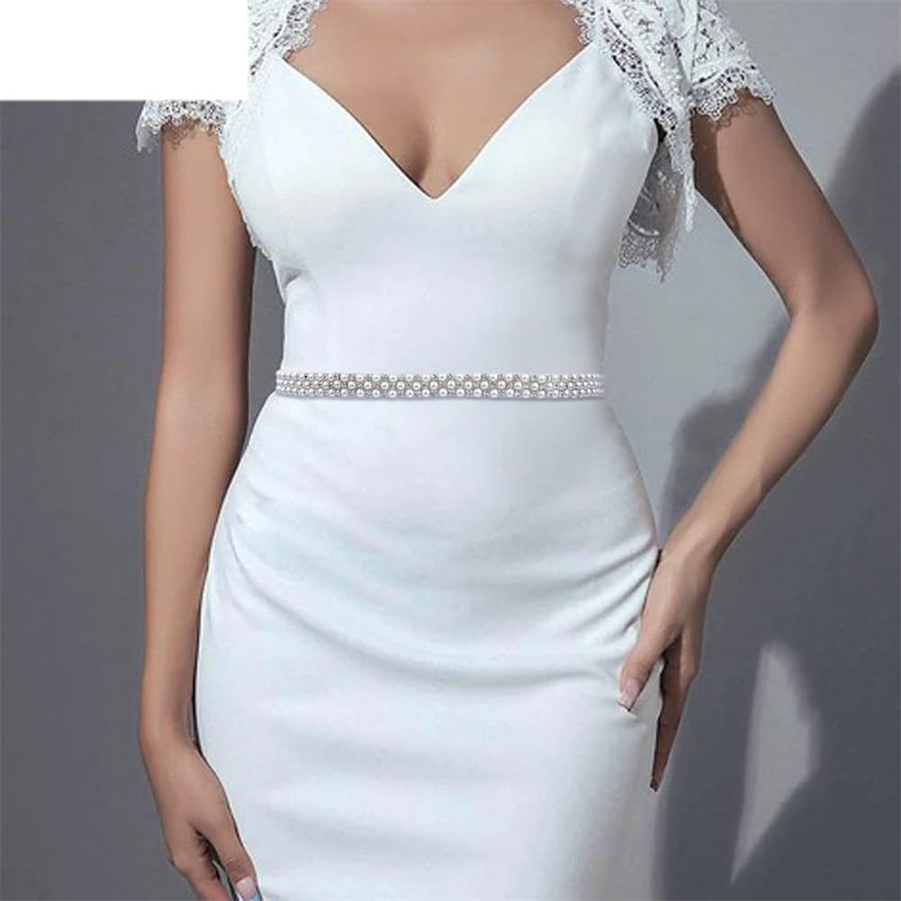 Cinturón de boda hecho a mano, elegante banda de perlas para vestido de fiesta, apliques de diamantes de imitación, accesorios de boda