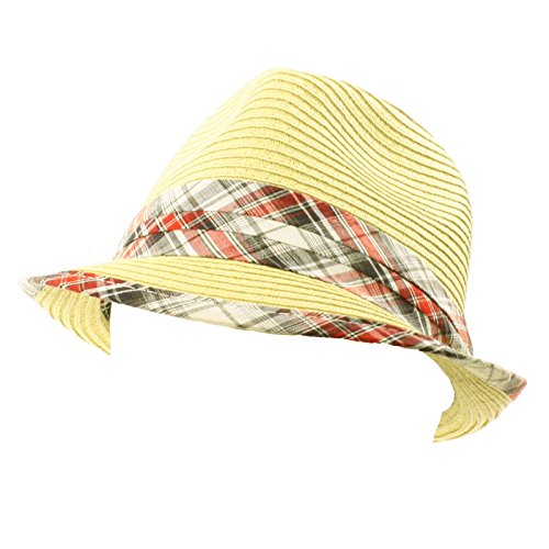 Boys Kids Age 6-12 Child Summer Plaid Fedora Trilby Beach Hat Cap Natural 54cm