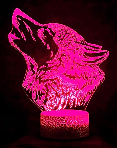 Lámpara de ilusión nocturna 3D de lobo multicolor USB miniatura 5