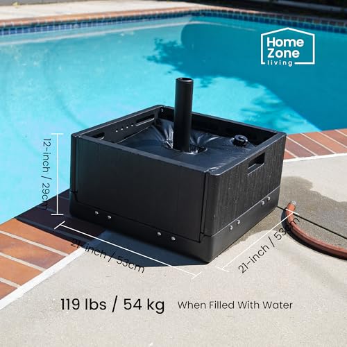 Image of Home Zone Living 119lbs 21 inch Square Heavy Duty Planter Umbrella Base, 11 Ft | Rolling Wheels & Water Weight Bag for Patio Pool Backyard, Convertible as Table or Planting Box, Supports Up to 11 Ft