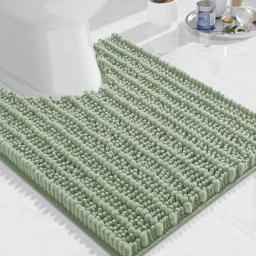 Image of Arotive Luxury Toilet Rugs U-Shaped 24x20, Extra Soft Thick Absorbent Shaggy Chenille Bath Rugs, Machine Wash Dry, Bath Mat for Toilet Base, Tub and Shower, Home Decor Accessories, Sage Green