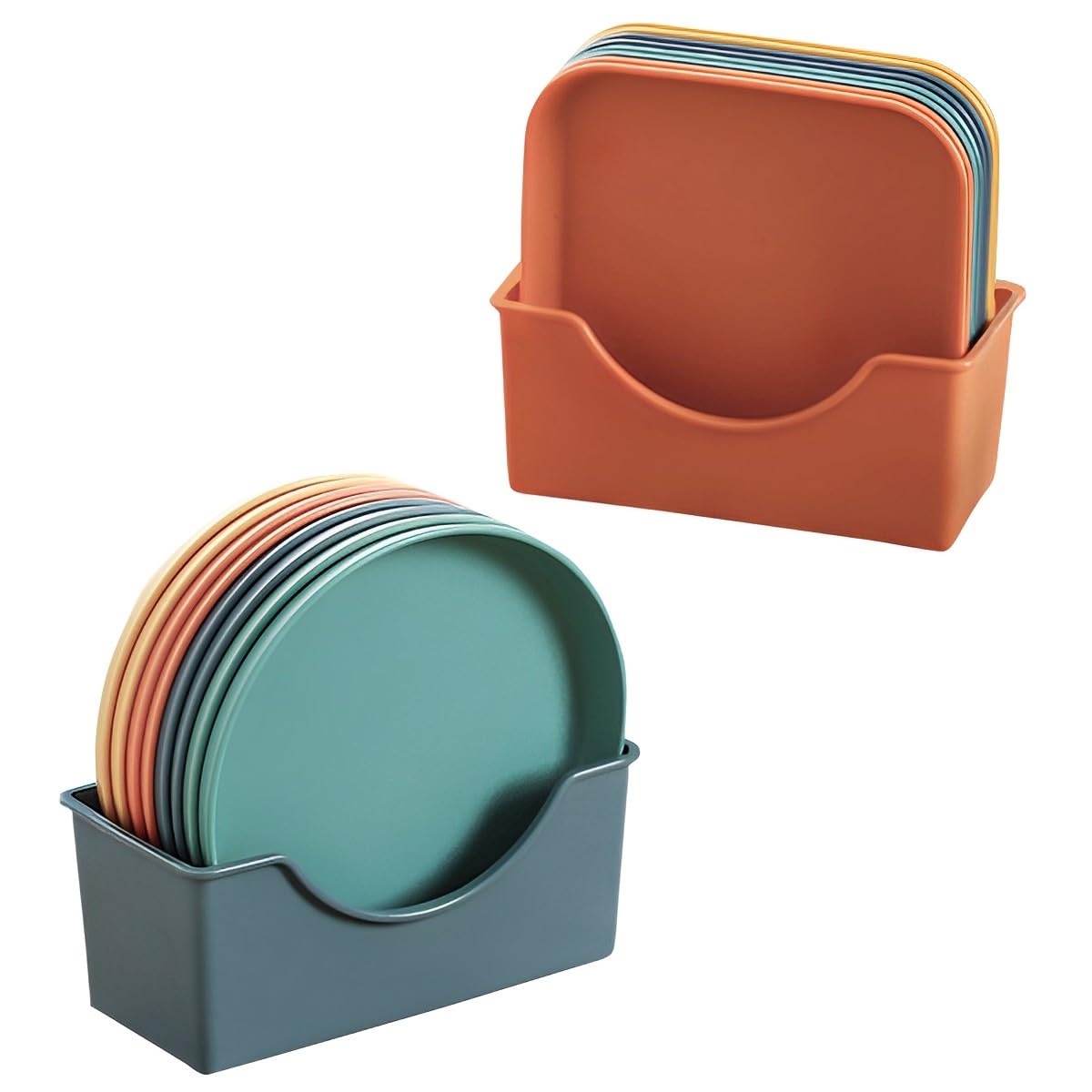 16 Pz Piatti Plastica Rigida Lavabili, Piatti Campeggio 5.7 Inch con Porta Piatti, Piatto Dieta Porzioni Adulti/Bambini, Infrangibile Piatti di Plastica per Pizza,Pasta,Torte,Insalata,Picnic