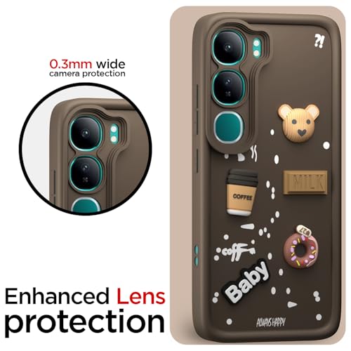Image of Pikkme Back Cover for Vivo Y300 5G / Vivo V40 Lite 5G | Cute Fun Cartoon 3D Bear Silicone Full Body Protection Bumper Cover (Brown)