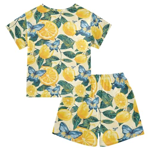 ALAZA Lemon Leaves Butterfly Pajama Set Short Sleeve Sleepwear Soft Lounge Nightwear2