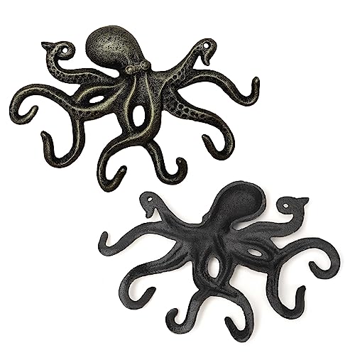 Chasbete Key Holder For Wall, Octopus Wall Hooks Decorative For Hanging, Cast Iron Coat Hooks/Towel Hooks With 6 Arms - Bronze #TOP2