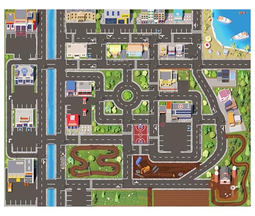 SkippiDoo Tapis de Jeu 3D pour Enfants – Grand Tapis de Route avec Circuit Routier (200 x 160 cm) – Tapis pour Jeunes Enfants, Voitures et Jouets