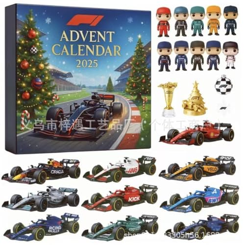 Calendario de Adviento 2025-24 Vehículos en Miniatura, Ornamento de Equipo de Carreras 2D, Decoración Navideña Coleccionable para Hogar, Niños, Niñas y Adolescentes