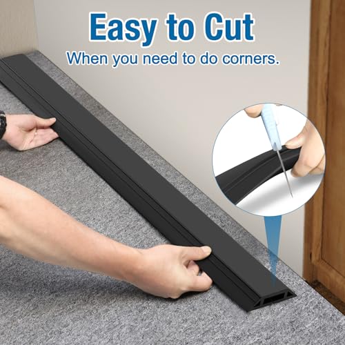 Image of Eapele 10 ft Floor Cord Cover Heavy Duty Cable Protector, Easy to Unroll, Prevent Trip Hazard for Home Office or Outdoor Settings (Black - 2pcs)