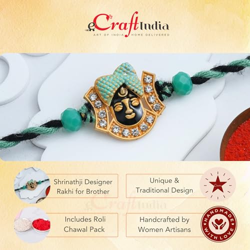 Image of eCraftIndia Shrinathji Rakhi for Brother Bhaiya Bhai with Best Bro Ever Fridge Magnet | Roli Chawal Pack