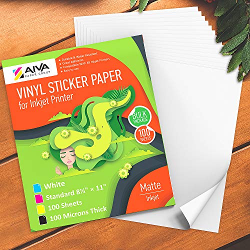 Papier autocollant vinyle imprimable jet d'encre blanc mat imperméable 100 feuilles format lettre