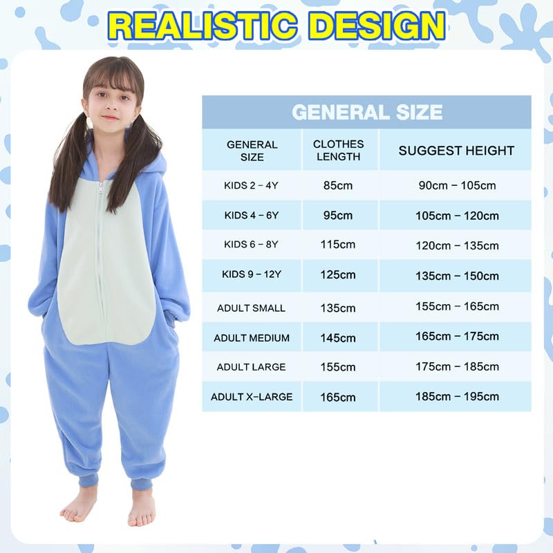 Pyjama Une pièce Bleu à Motif Dessin, Pyjama Doux en Polaire avec Capuche, grenouillère Amusante et Confortable