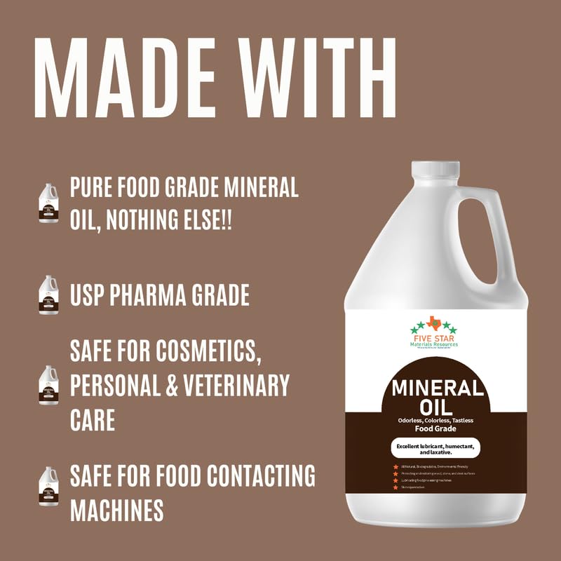 Pure USP Food Grade Mineral Oil |Neutral Scent & Taste-Free | All-Purpose for Skin Moisturizing, DIY Beauty, Wood Conditioning & More (2 Gallons)