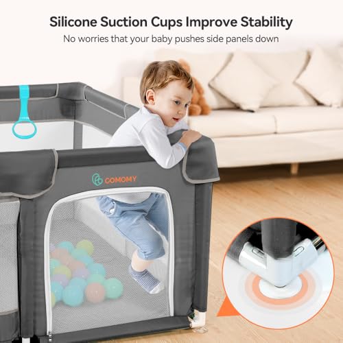 Image of COMOMY Playpens for Babies and Toddlers, Small Baby Play Pens, Activity Center for Baby Safe and Non-Slip Baby Fence, Full Mesh Design, Indoor & Outdoor Kids Activity Center (Dark Grey, 50 inchx50 inch)