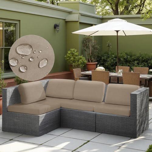 Hiseng Lot de 8 Housses de Coussin d'extérieur Salon de Jardin avec Housse de Dossier, Résistant à l'eau Élasthanne Extensible Housses de Coussin Canapé...